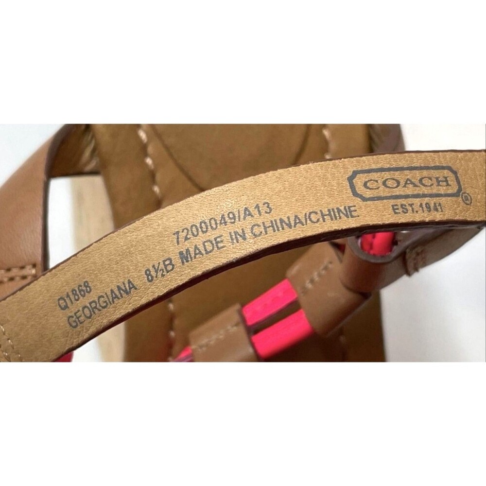 Coach Georgiana Q1868 Pink Ginger Leather Wedge Strappy Heels Size 8.5B - Picture 5 of 6